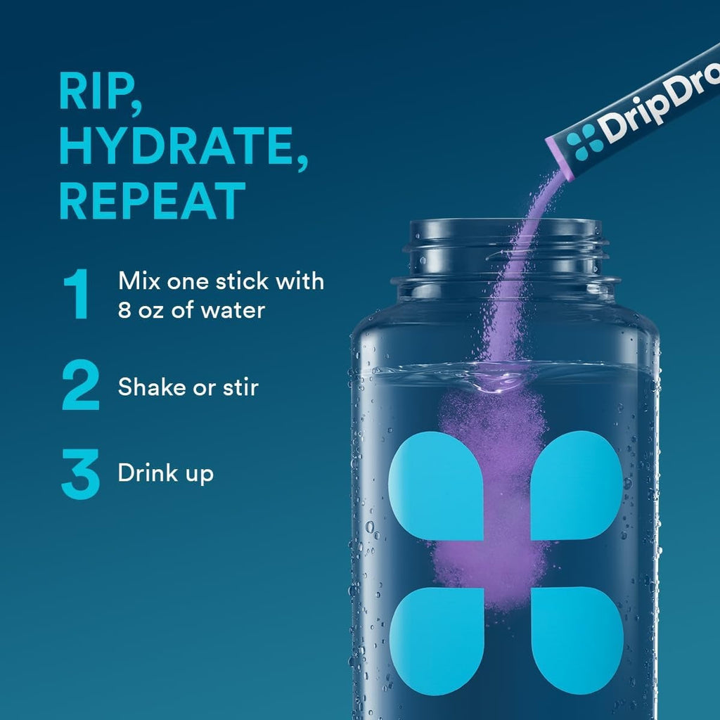 DripDrop Grape Electrolyte Powder, 8 oz sticks, 32 count N1