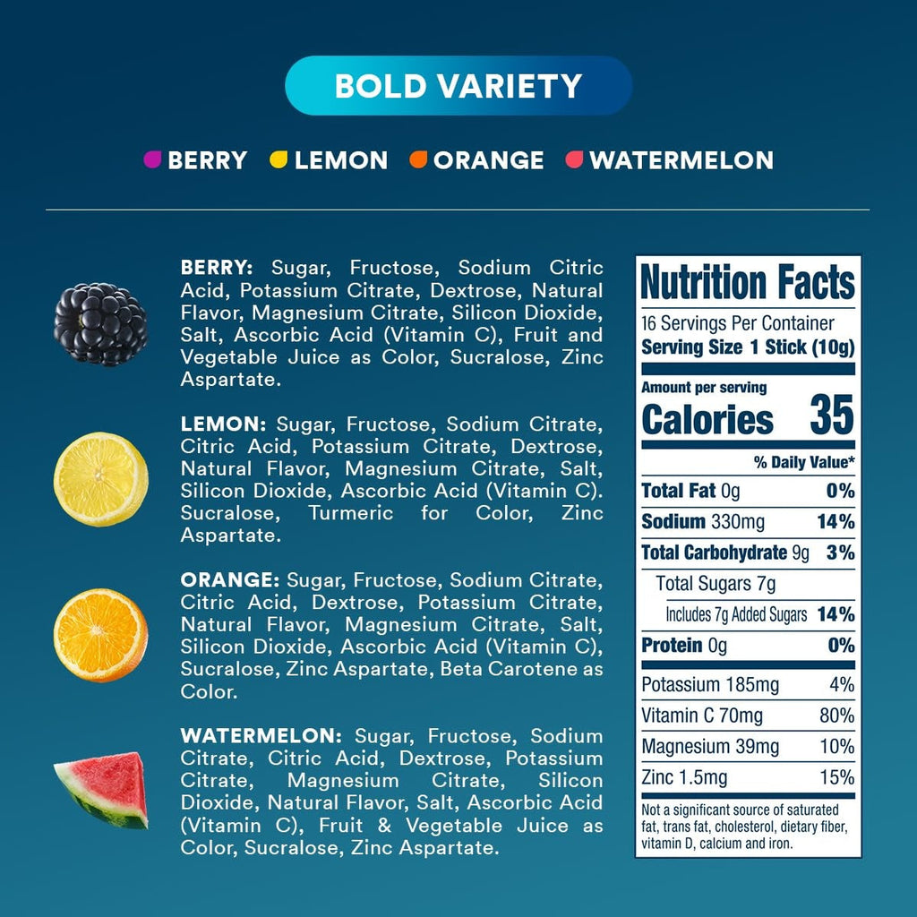 DripDrop Bold Variety Pack Electrolyte Powder, 8 oz sticks, 16 count O3