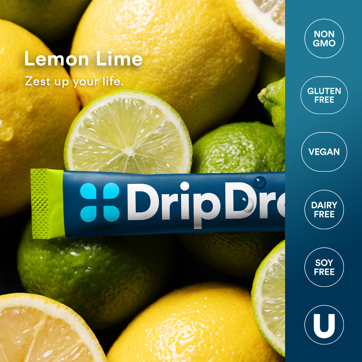 DripDrop Lemon Lime Electrolyte Powder, 8 oz sticks, 32 count V8