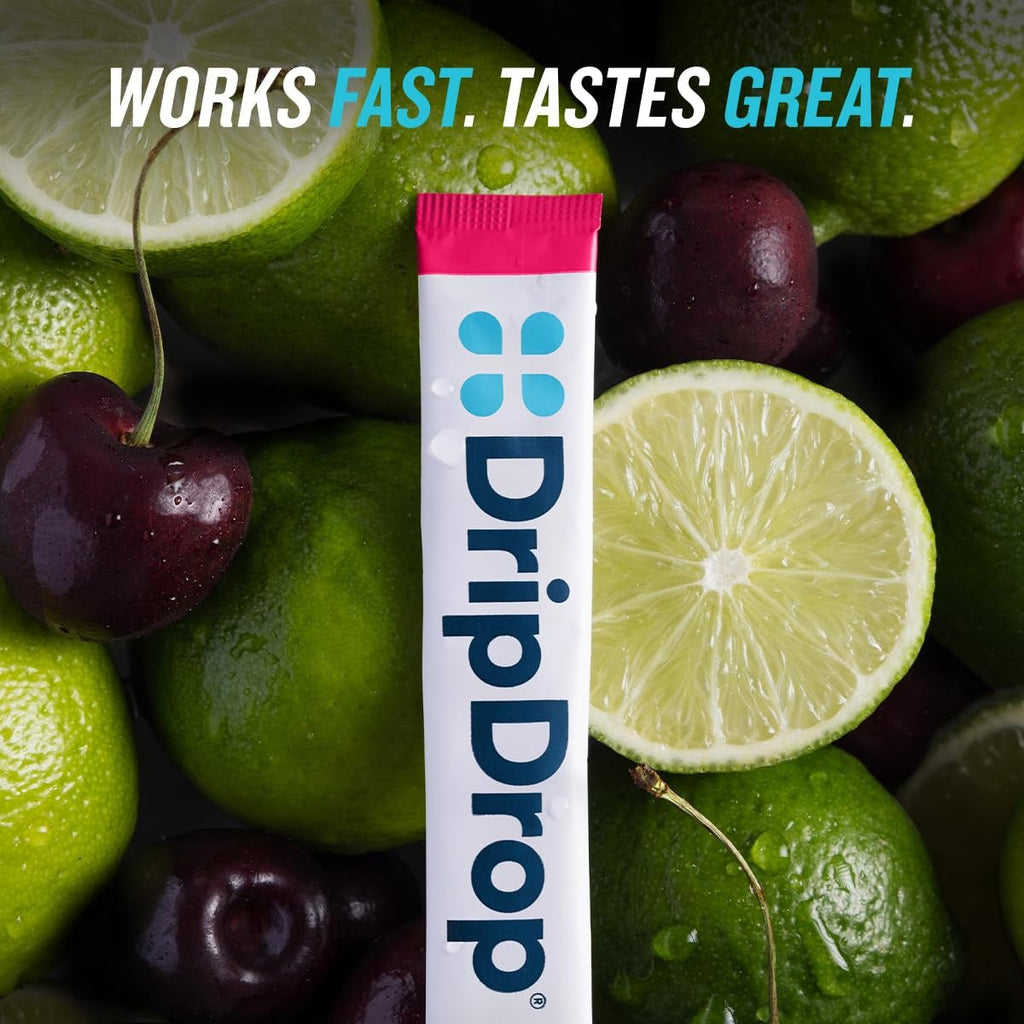 DripDrop Zero Sugar Cherry Limeade Electrolyte Powder, 8 oz sticks, 32 count V9