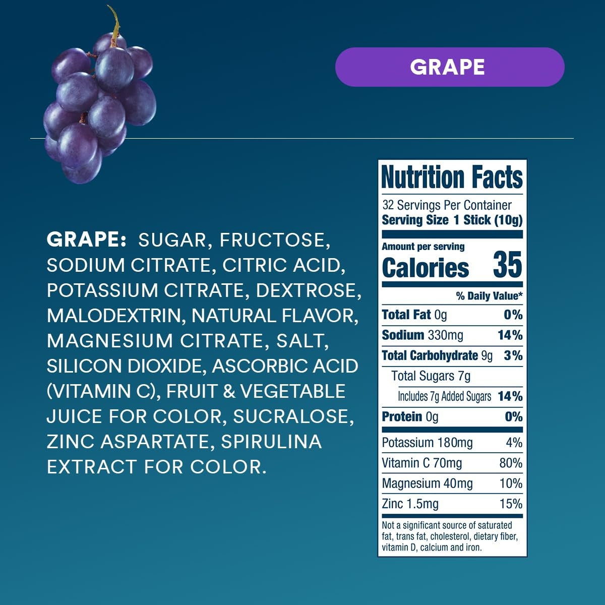 DripDrop Grape Electrolyte Powder, 8 oz sticks, 32 count N1