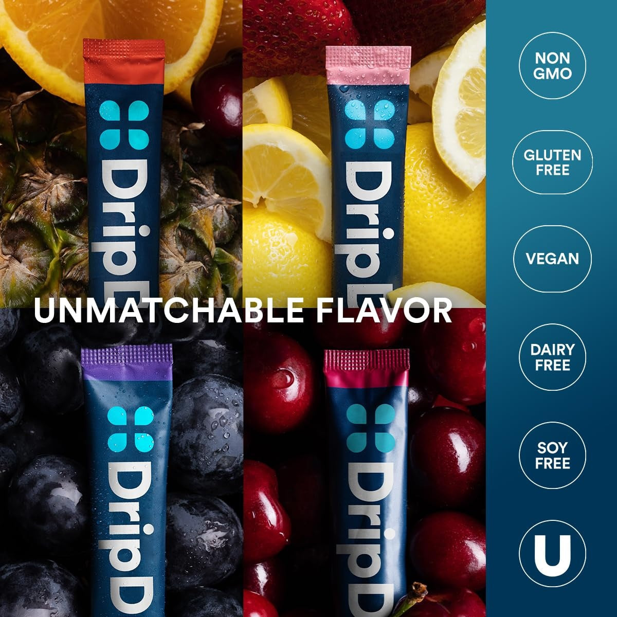 DripDrop Juicy Variety Pack Electrolyte Powder, 8 oz sticks, 16 count H2