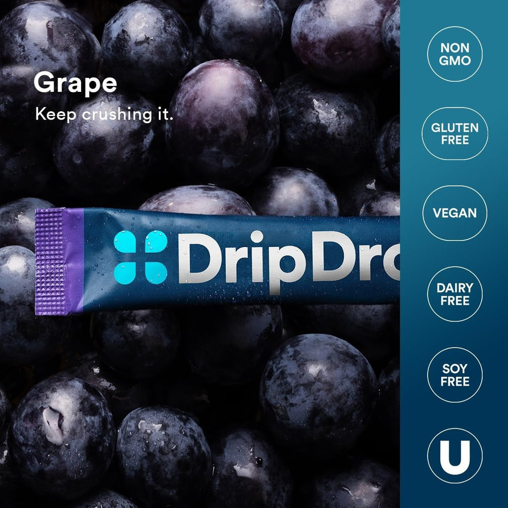 DripDrop Grape Electrolyte Powder, 8 oz sticks, 32 count N1