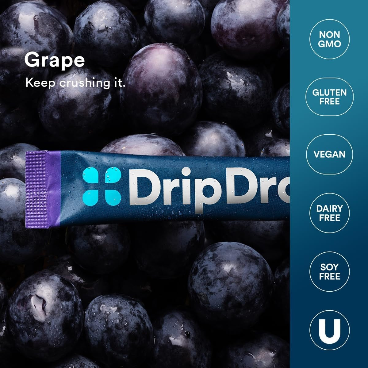 DripDrop Grape Electrolyte Powder, 8 oz sticks, 32 count N1