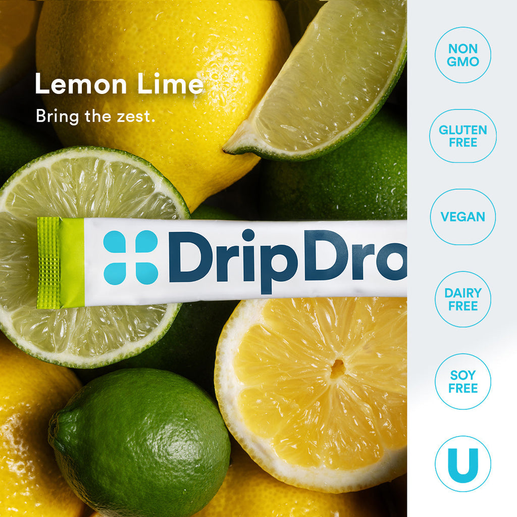 DripDrop Zero Sugar Lemon Lime Electrolyte Powder, 8 oz sticks, 32 count Z5