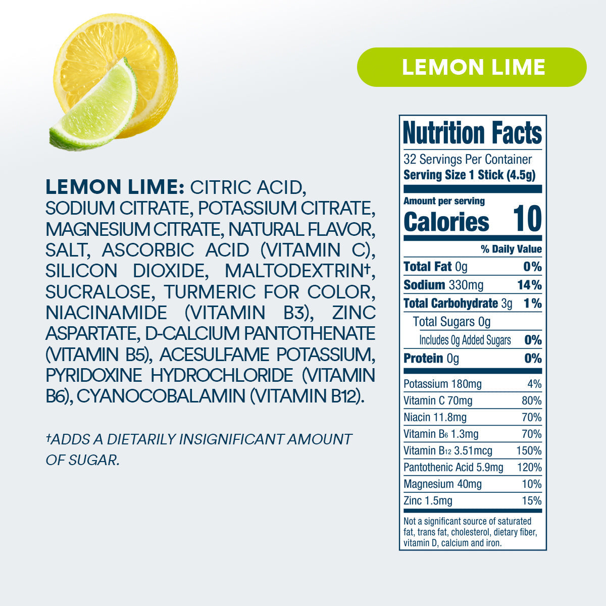 DripDrop Zero Sugar Lemon Lime Electrolyte Powder, 8 oz sticks, 32 count Z5