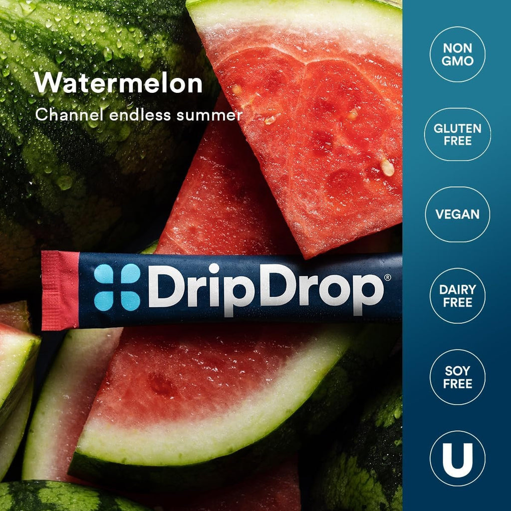DripDrop Watermelon Electrolyte Powder, 8 oz sticks, 32 count I6
