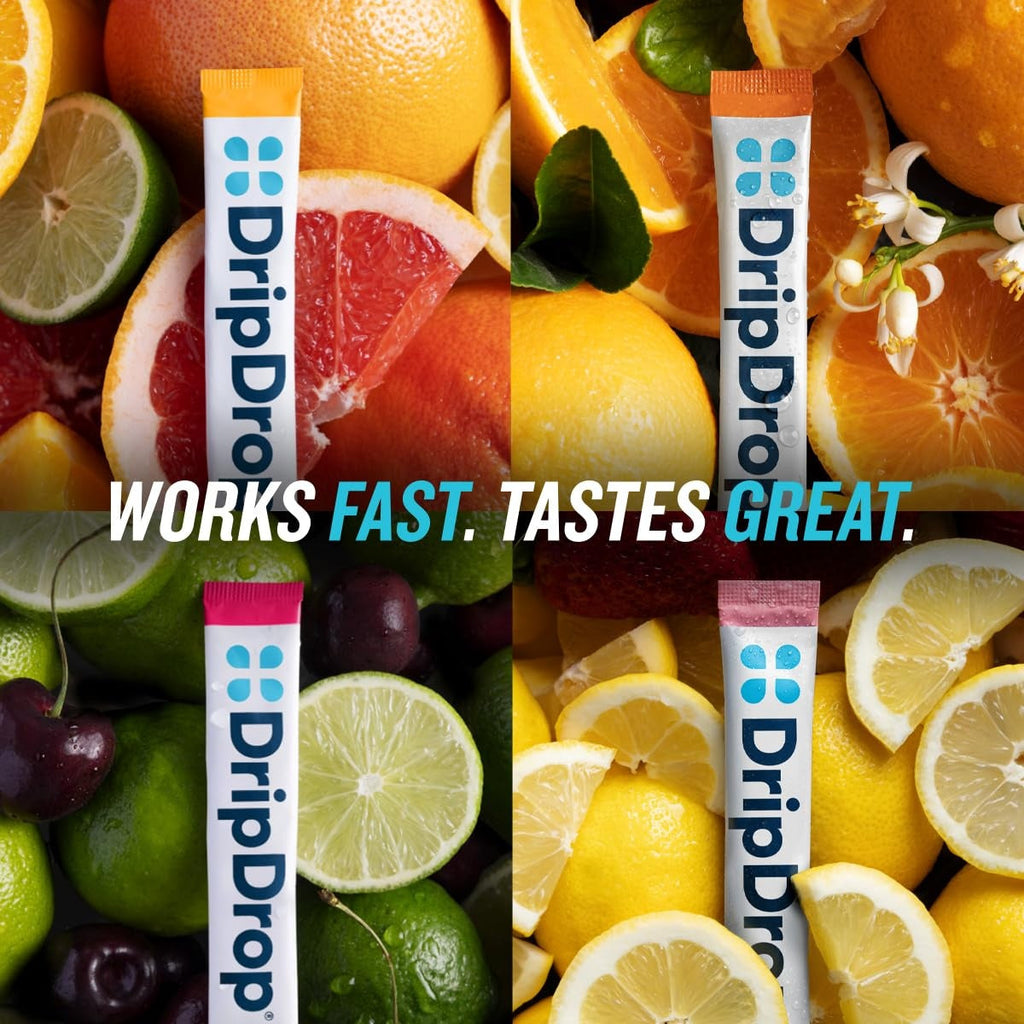 DripDrop Zero Sugar Citrus Variety Pack Electrolyte Powder, 8 oz sticks, 32 count L6