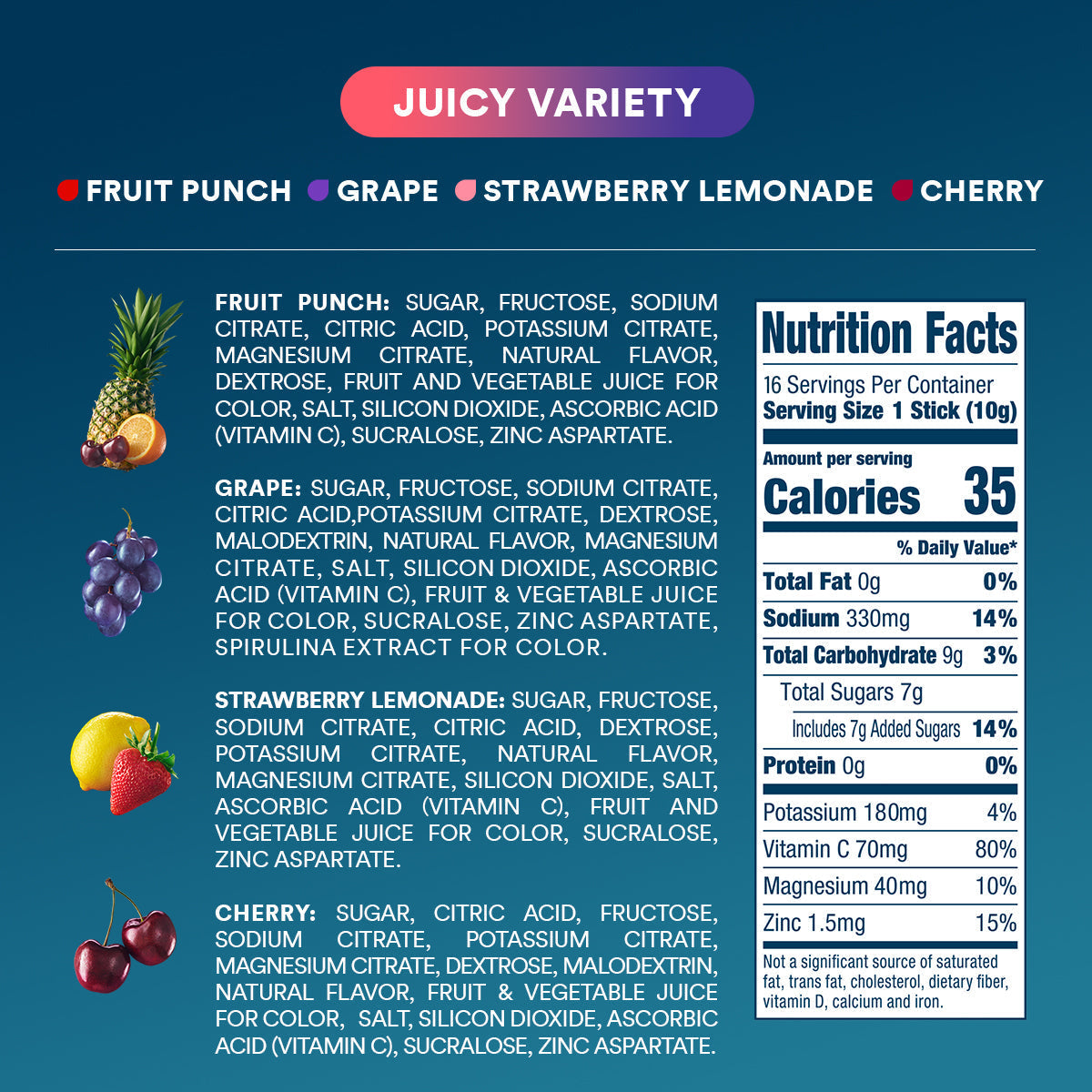 DripDrop Juicy Variety Pack Electrolyte Powder, 8 oz sticks, 16 count H2