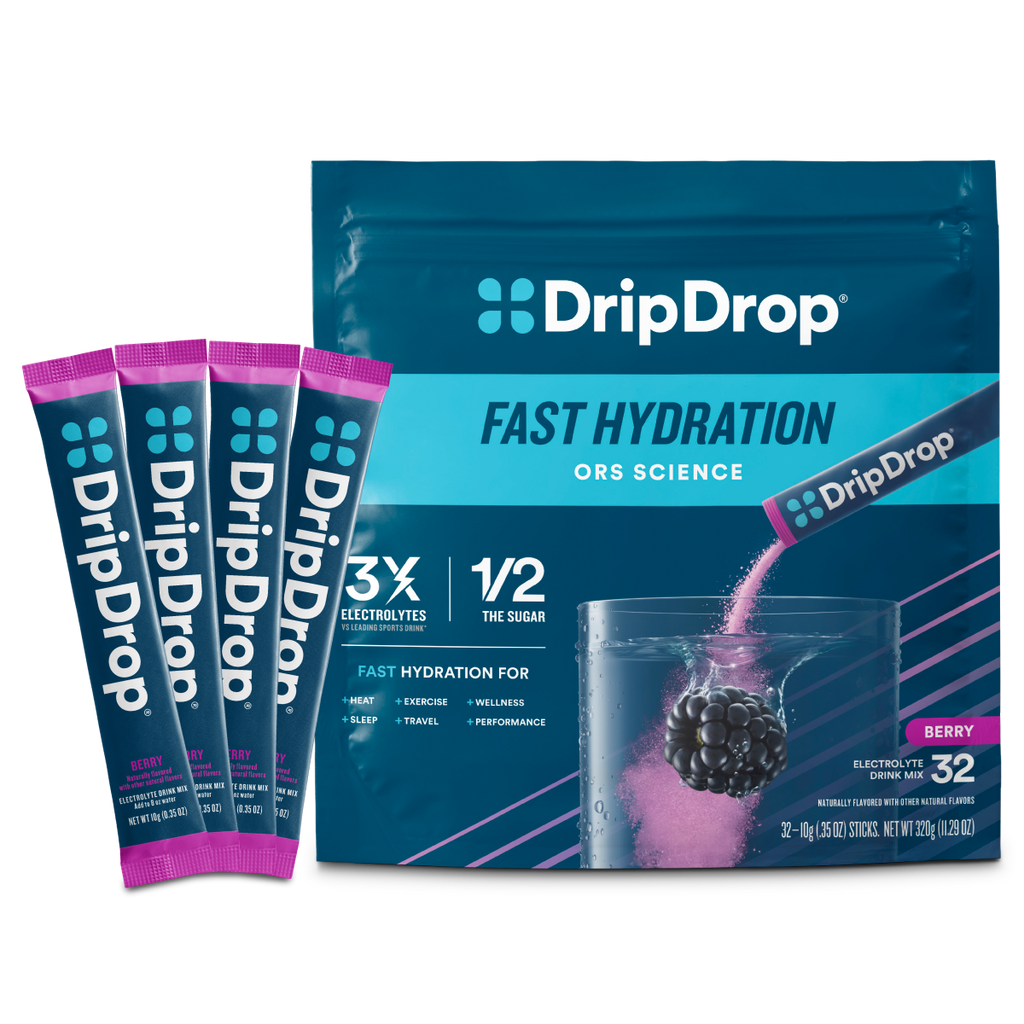 DripDrop Berry Electrolyte Powder, 8 oz sticks, 32 count Q6
