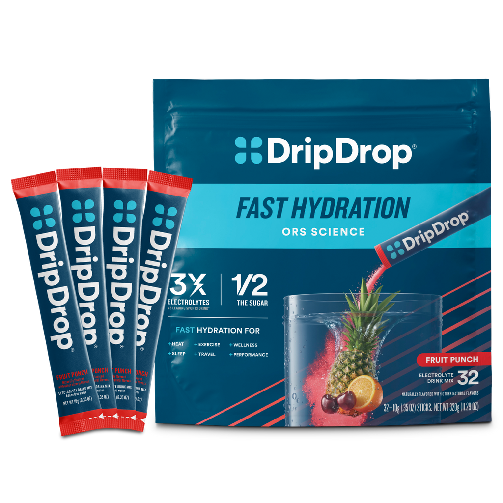 DripDrop Fruit Punch Electrolyte Powder, 8 oz sticks, 32 count T8