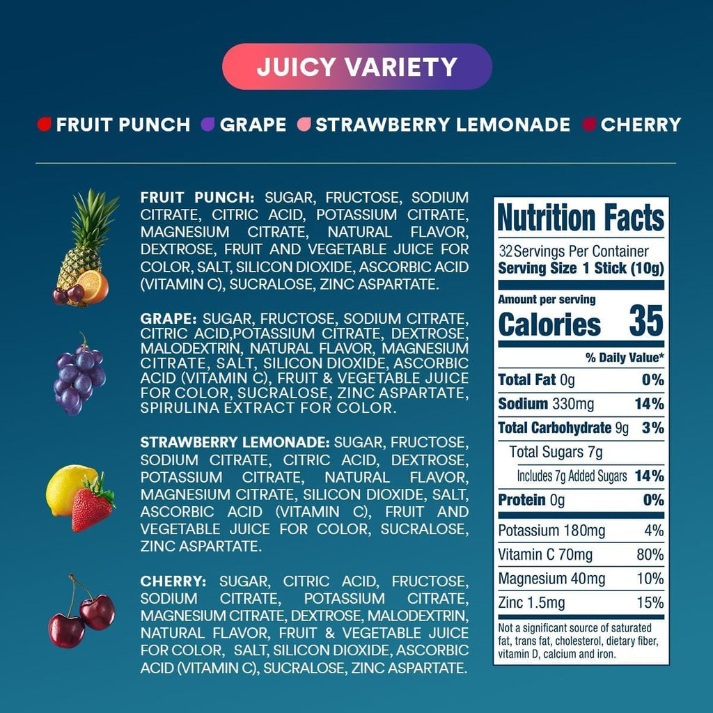 DripDrop Juicy Variety Pack Electrolyte Powder, 8 oz sticks, 32 count I2