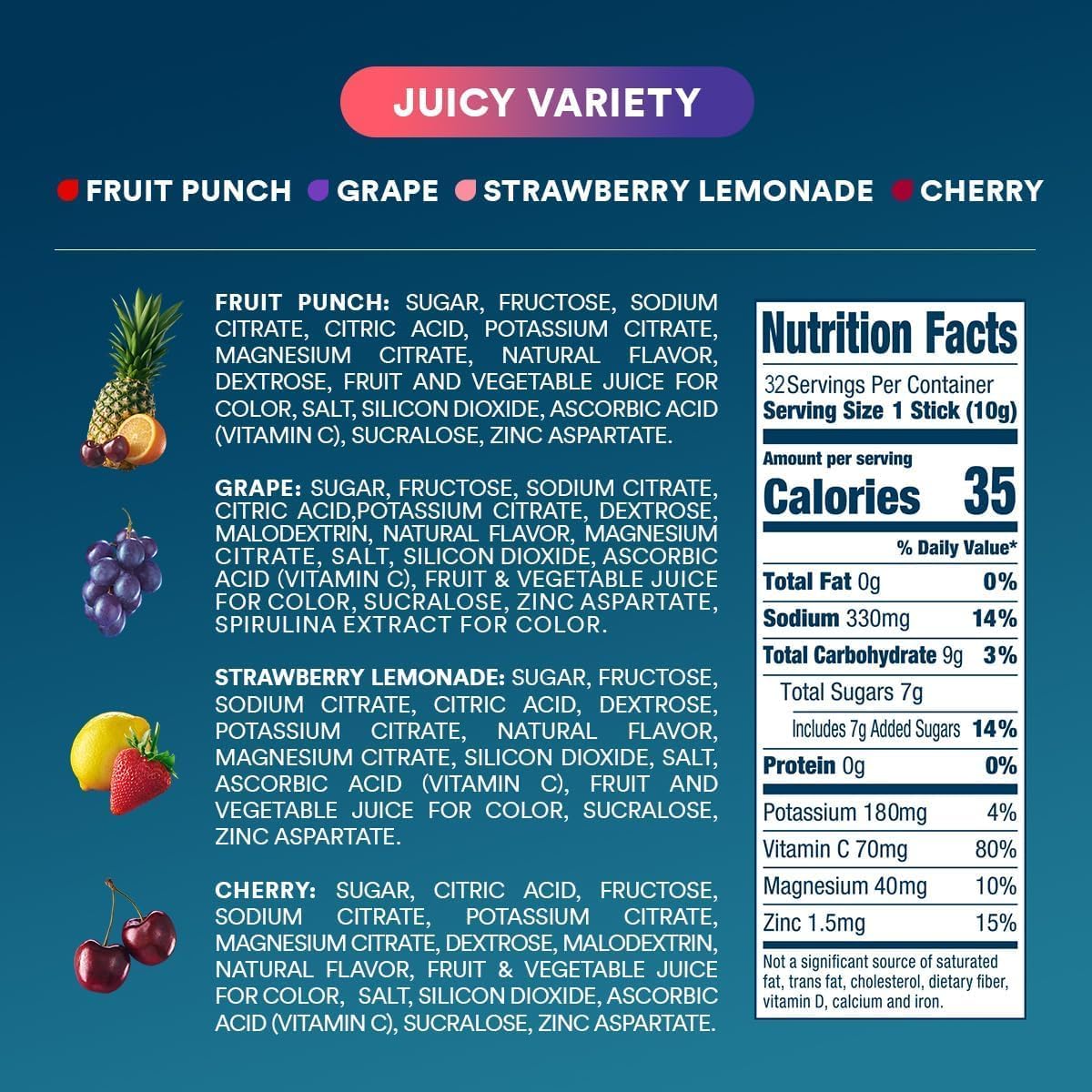 DripDrop Juicy Variety Pack Electrolyte Powder, 8 oz sticks, 32 count I2