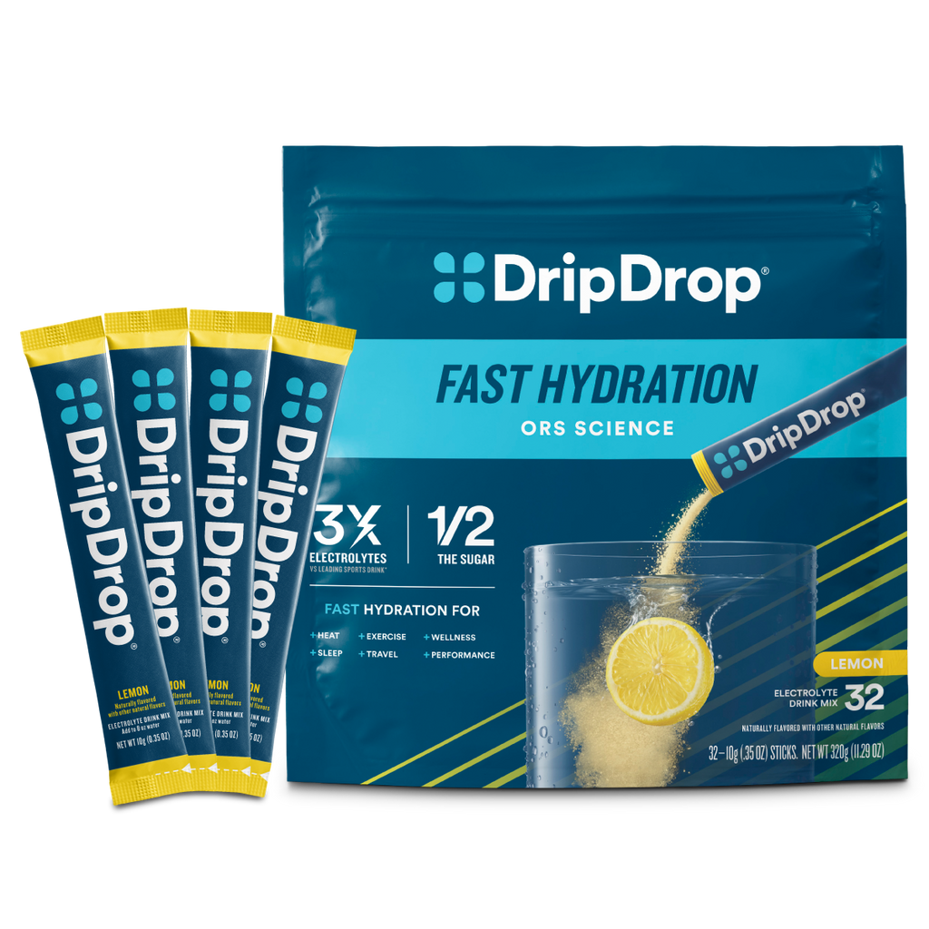 DripDrop Lemon Electrolyte Powder, 8 oz sticks, 32 count Y8