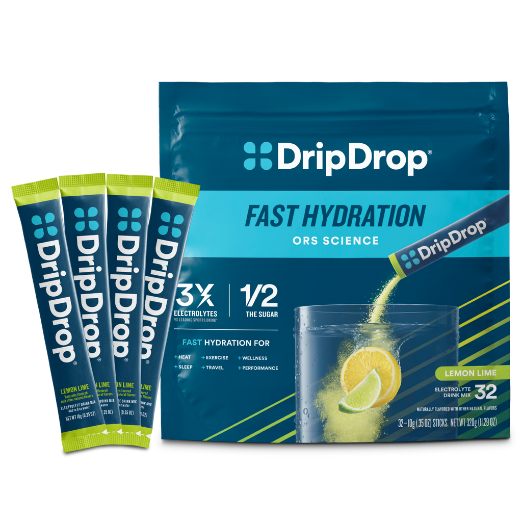 DripDrop Lemon Lime Electrolyte Powder, 8 oz sticks, 32 count V8