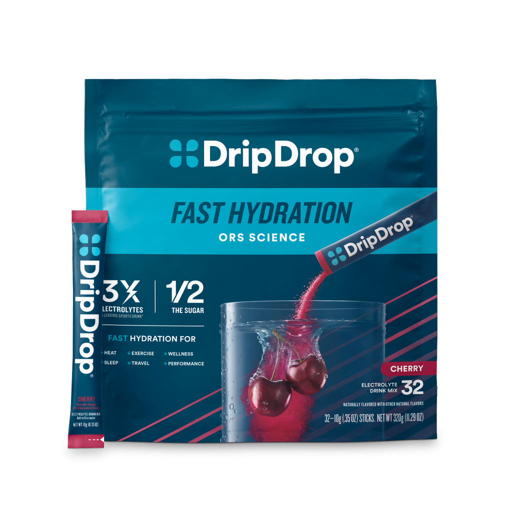 DripDrop Cherry Electrolyte Powder, 8 oz sticks, 32 count E8