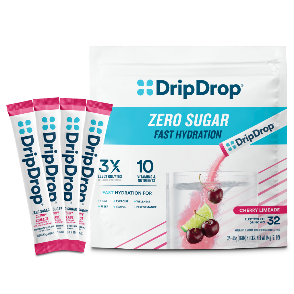 DripDrop Zero Sugar Cherry Limeade Electrolyte Powder, 8 oz sticks, 32 count V9