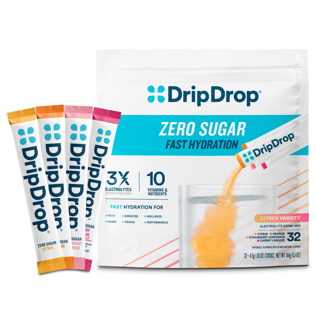DripDrop Zero Sugar Citrus Variety Pack Electrolyte Powder, 8 oz sticks, 32 count L6