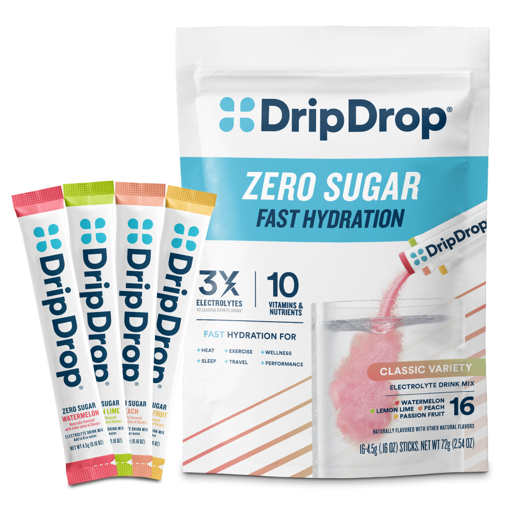DripDrop Zero Sugar Classic Variety Pack Electrolyte Powder, 8 oz sticks, 16 count A7