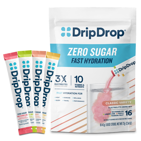 DripDrop Zero Sugar Classic Variety Pack Electrolyte Powder, 8 oz sticks, 16 count A7