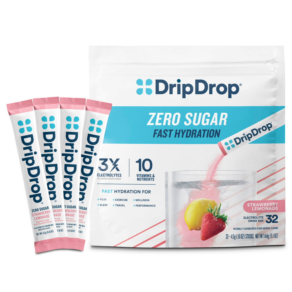 DripDrop Zero Sugar Strawberry Lemonade Electrolyte Powder, 8 oz sticks, 32 count M8