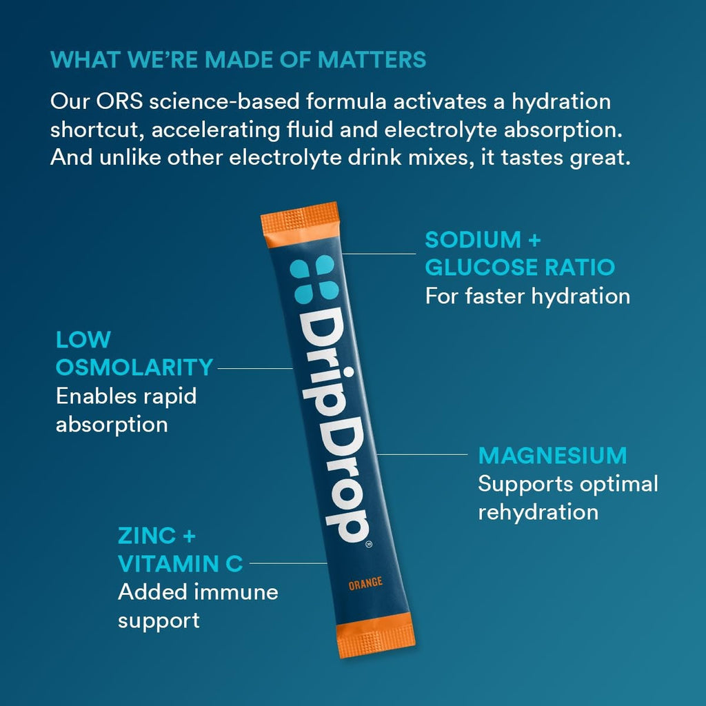 DripDrop Orange Electrolyte Powder, 8 oz sticks, 32 count X9