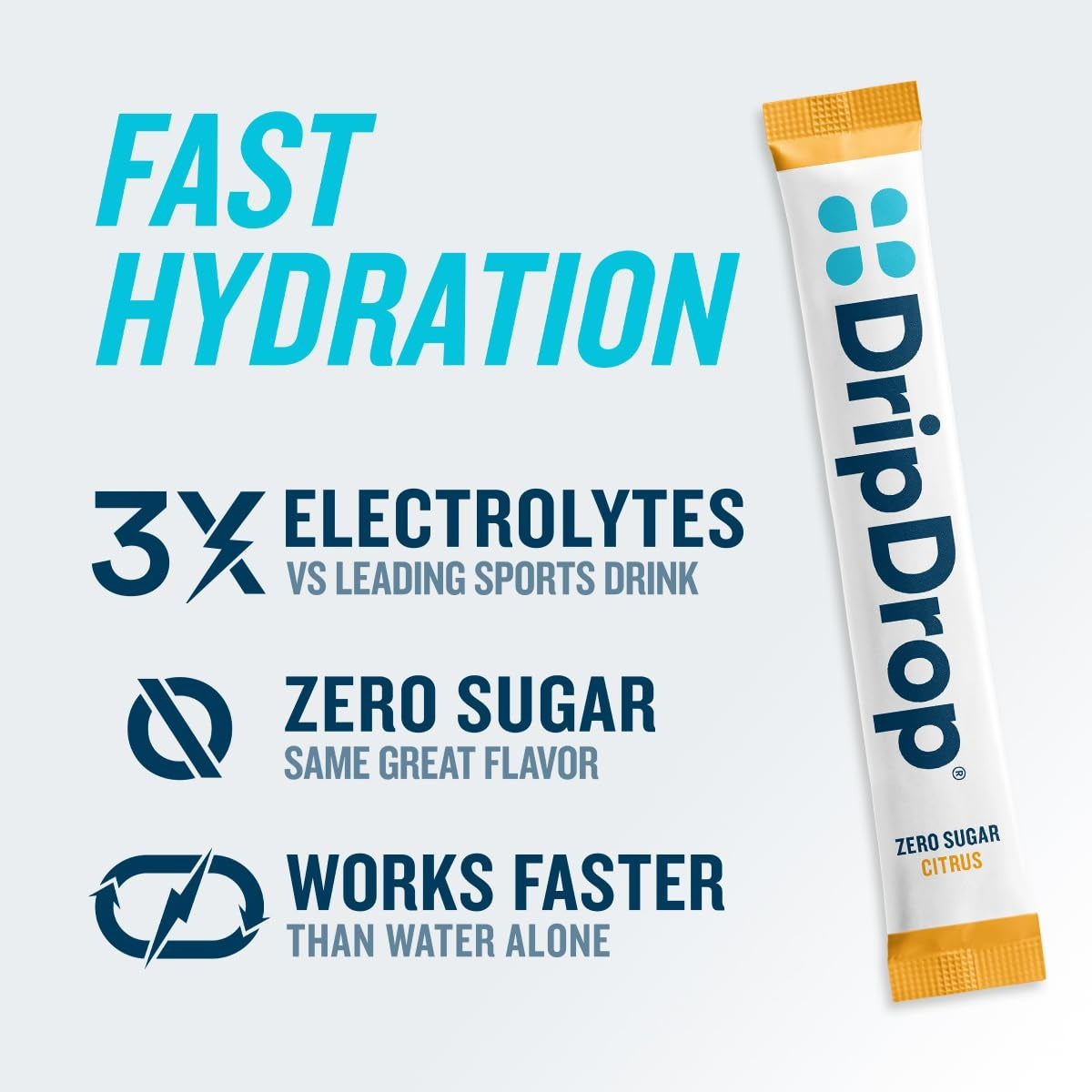 DripDrop Zero Sugar Citrus Variety Pack Electrolyte Powder, 8 oz sticks, 32 count L6