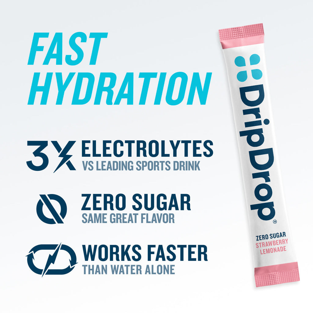 DripDrop Zero Sugar Strawberry Lemonade Electrolyte Powder, 8 oz sticks, 32 count M8