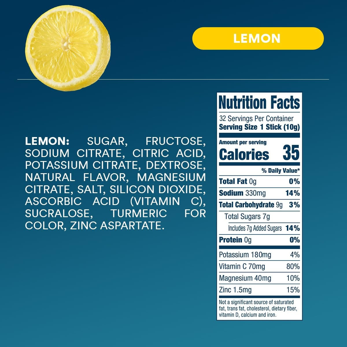 DripDrop Lemon Electrolyte Powder, 8 oz sticks, 32 count Y8