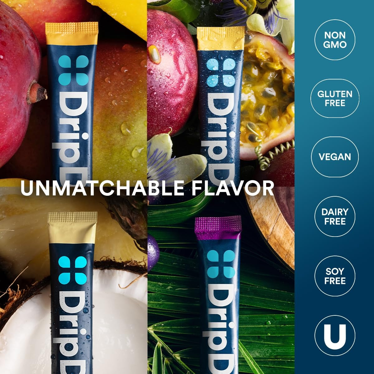 DripDrop Tropical Variety Pack Electrolyte Powder, 8 oz sticks, 32 count W0