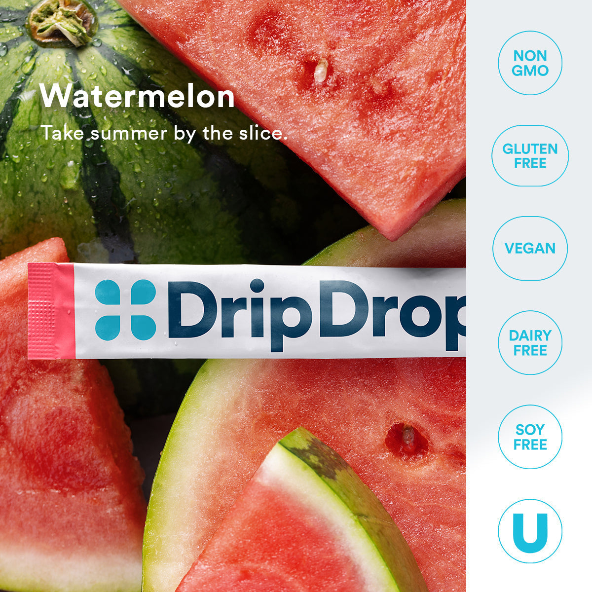 DripDrop Zero Sugar Watermelon Electrolyte Powder, 8 oz sticks, 32 count R3