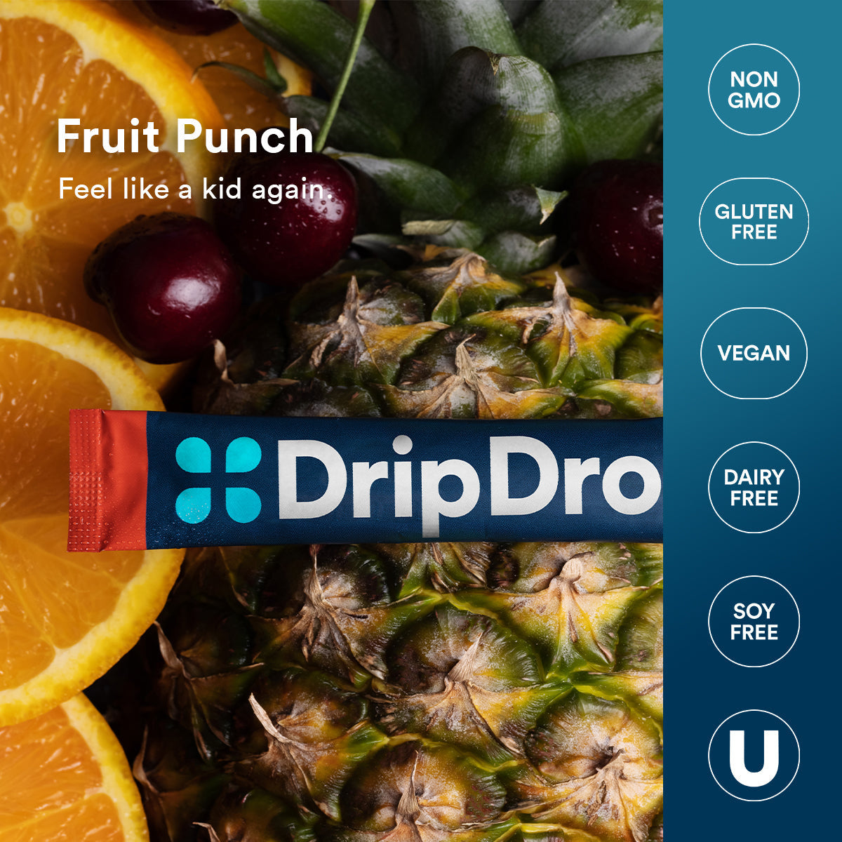 DripDrop Fruit Punch Electrolyte Powder, 8 oz sticks, 32 count T8