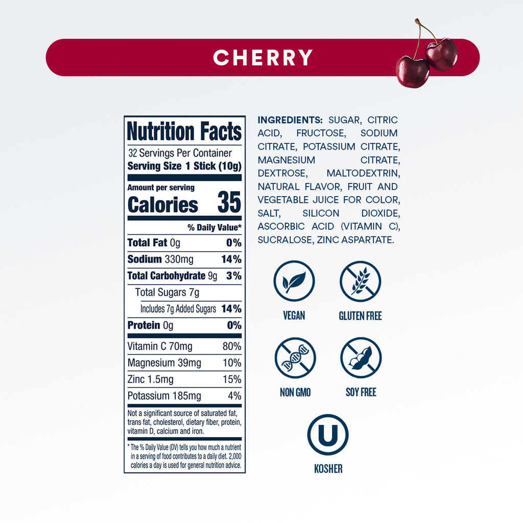 DripDrop Cherry Electrolyte Powder, 8 oz sticks, 32 count E8