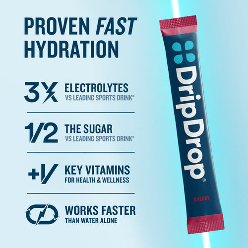 DripDrop Cherry Electrolyte Powder, 8 oz sticks, 32 count E8