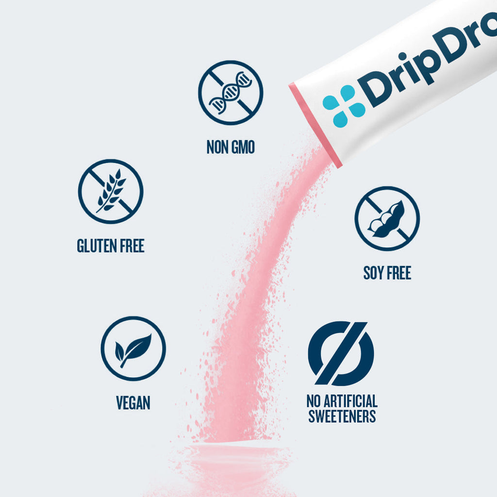 DripDrop Zero Sugar Plus, Strawberry Kiwi, Peach, Cherry Limeade, Wild Berry, 16 oz sticks, 8 count V4