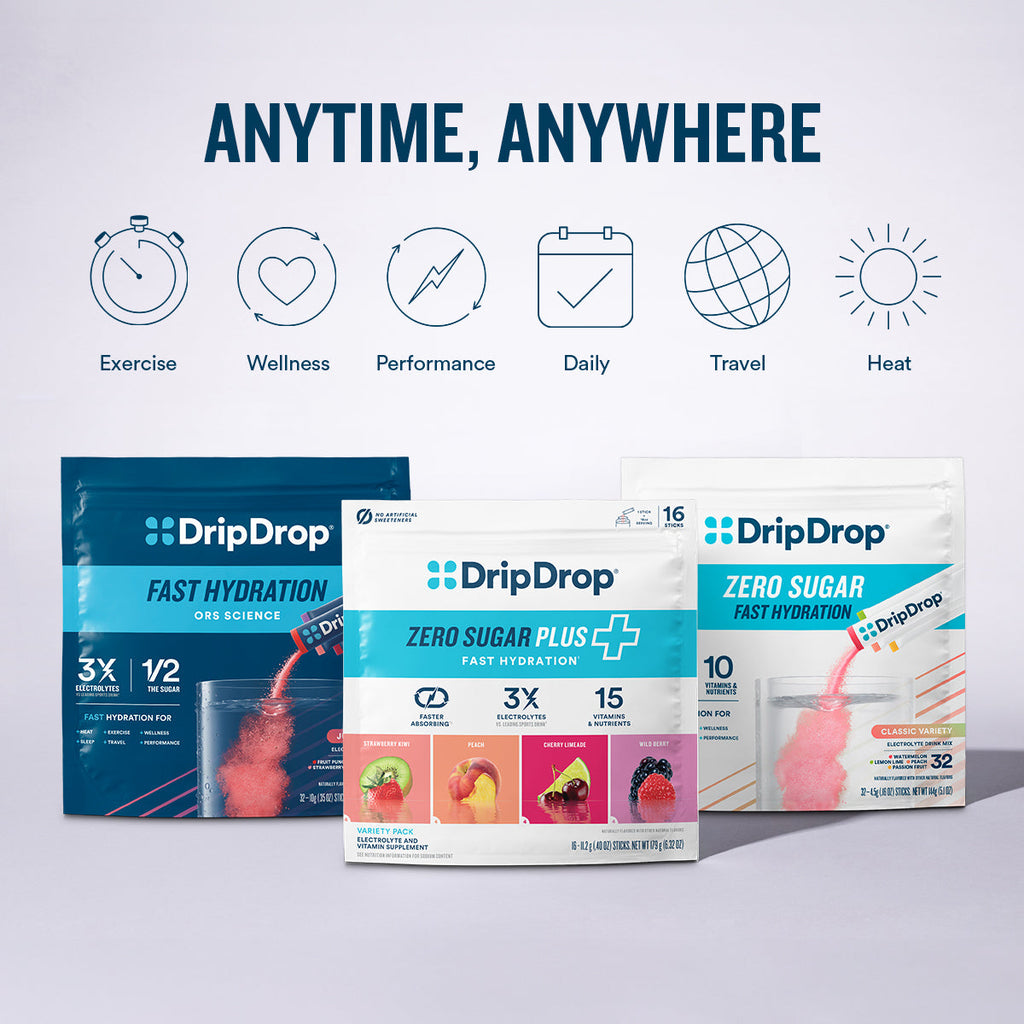 DripDrop Zero Sugar Plus, Watermelon, Tangerine, Tropical Punch, Raspberry Lemonade, 16 oz sticks, 8 count R2