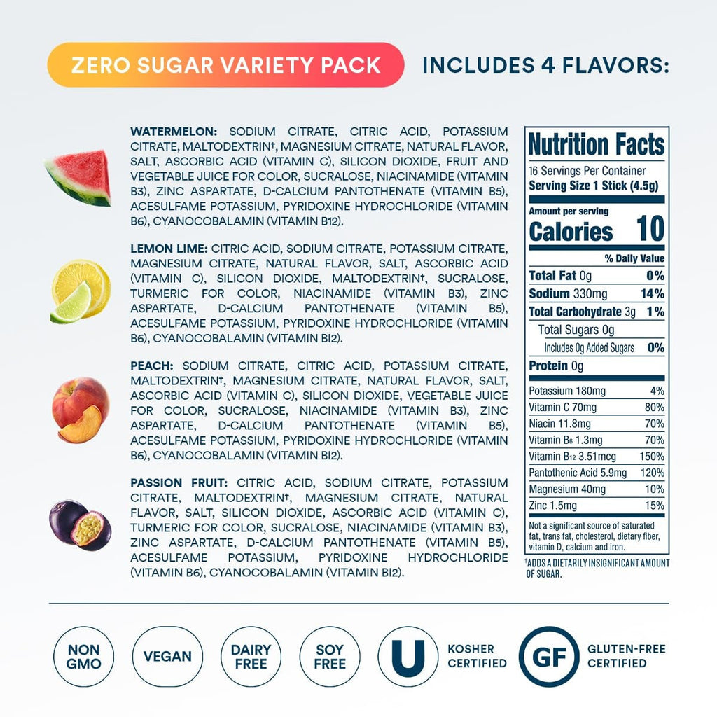 DripDrop Zero Sugar Classic Variety Pack Electrolyte Powder, 8 oz sticks, 16 count A7