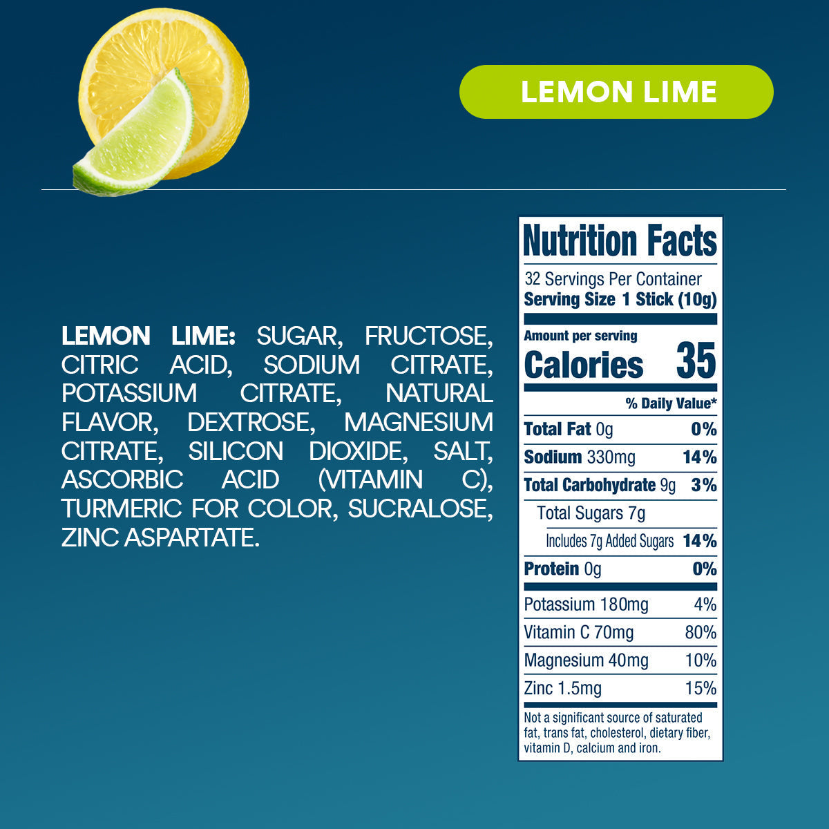 DripDrop Lemon Lime Electrolyte Powder, 8 oz sticks, 32 count V8